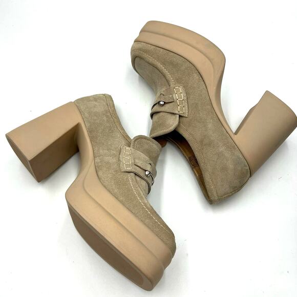 Free People Double Stacked Platform Loafers Tan Suede Horsebit Trim EU 40/US 10 - Picture 7 of 9